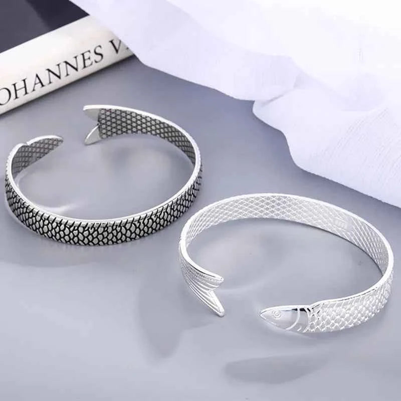 New Creative Fashion Personality Lucky Fortune Transfer Dragon Bracelets 925 Sterling Silver Jewelry Fish Bangles TYB110