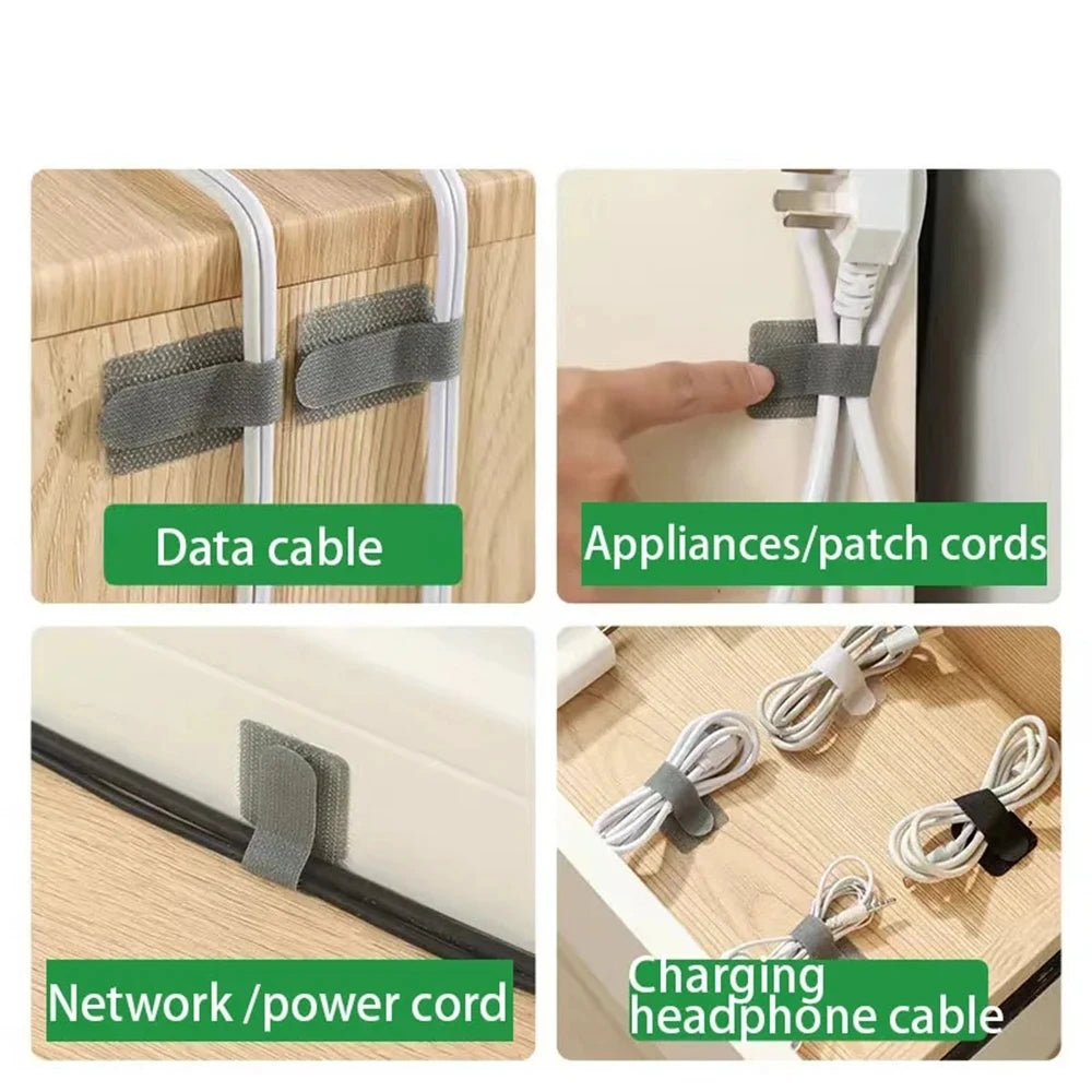 Ties Fastening Wire Reusable Cable Cord Rope Holder Self Adhesive Cord Adjustable Straps In the Office Desk Management