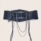 Lace Corset Punk Black Wide Belt With Chain Pu Leather Slimming Body Belts for Women Elastic High Waist Belt Female Cummerbunds