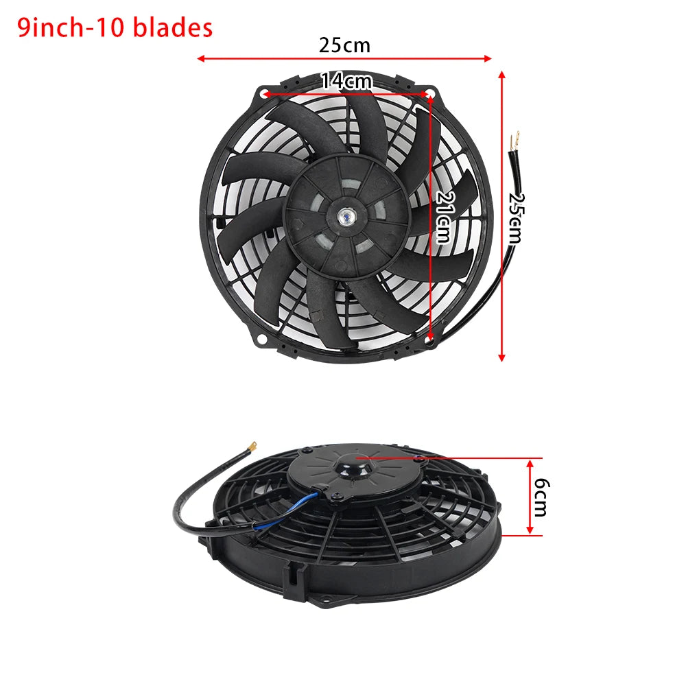 Universal 7/9/10/12/14/16 Inch 12V 80W 2100RPM Car Air Conditioning Cooling Fan Blade Cool Mounting Kit CF-1001