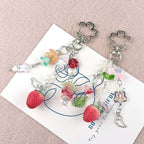 Cute Strawberry Bow Keychain Y2K Coquettish Fairytale Lily of the Valley Handbag Pendant Key Ring Jewelry Accessories Girls Gift