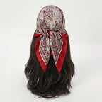 Bohemian Style Floral Print Women’s Square Silk Scarf Satin Head Wrap Tropical Leaf Flower Design Scarves Bandana Hijab