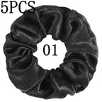 10/5 Pcs Satin Hair Scrunchies Set for Women & Girls – Soft Silk Elastic Hair Bands | Elegant Solid Color Ponytail Holders & Headwear Accessories