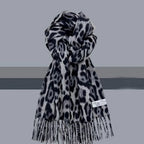 Korean Leopard Tassels Shawl Imitation Cashmere Thickened Foulard Pashmina Hijabs Windproof Lady Scarves Wraps for Women Man