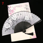 Vintage Silk Folding Fan Bamboo Tassel Decorative Hand Fan