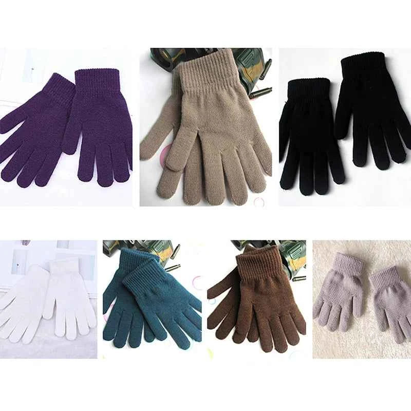 Women Gloves Knitted Solid Autumn Winter Hand Warmer Thicken Lining Skiing Short Wrist Female Full Fingered Mittens