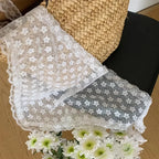 Elegant Lace Triangle Scarf for Women White Sweet Floral Design Breathable Thin Ribbon Artistic Style for Travel Photos