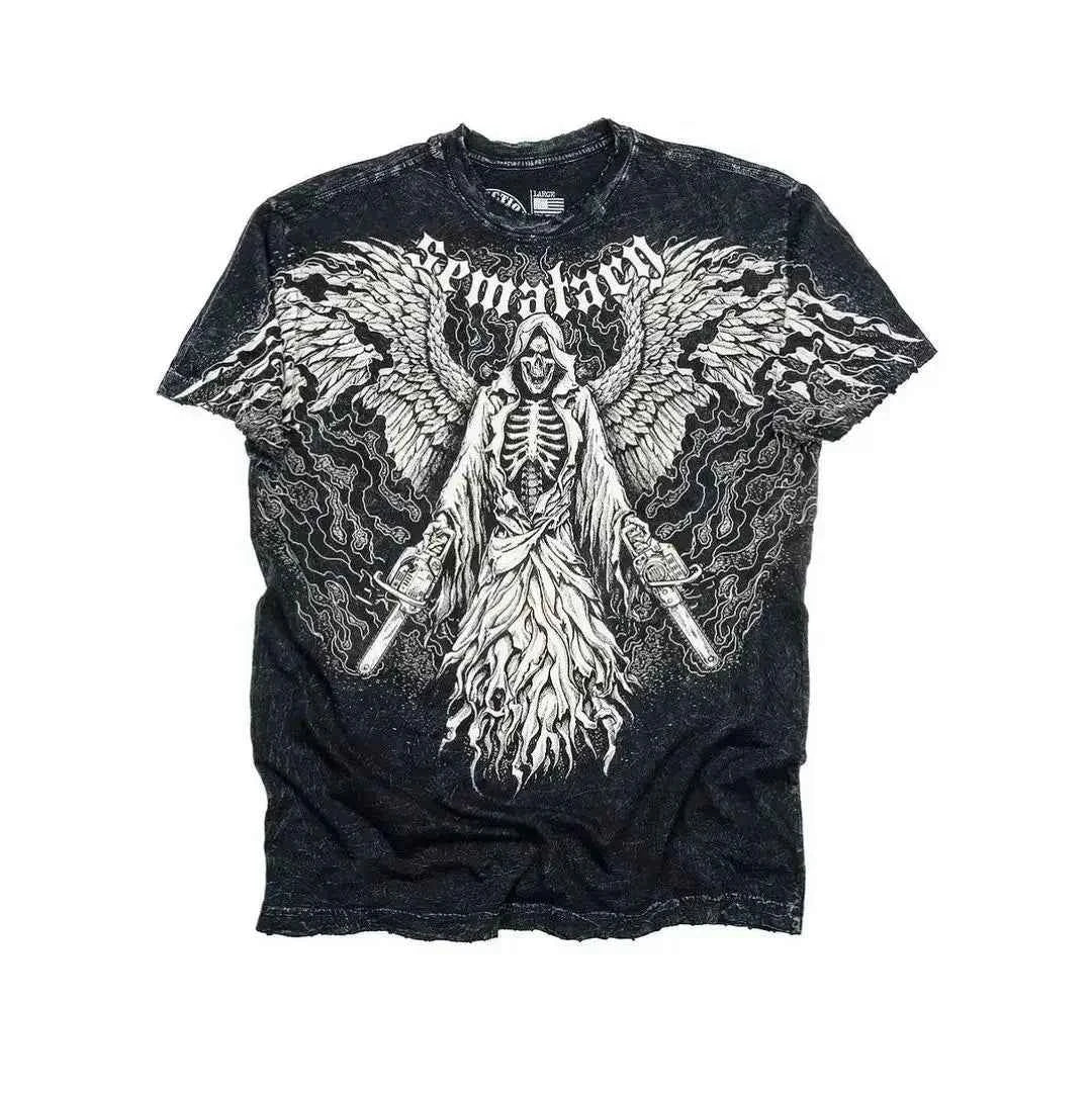 2000s American New Retro Casual Hip-Hop Gothic Print Women Clothing  Fashion T shirt Street Short Sleeved Men And Women Y2K Tops