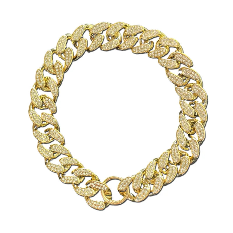 ABS Plastic Dog Collar Chain Diamond Inlay Sparkle Bulldog Necklace Cat Collars Pet Accessories Small Medium Large Dogs Golden - WTN Essentials 