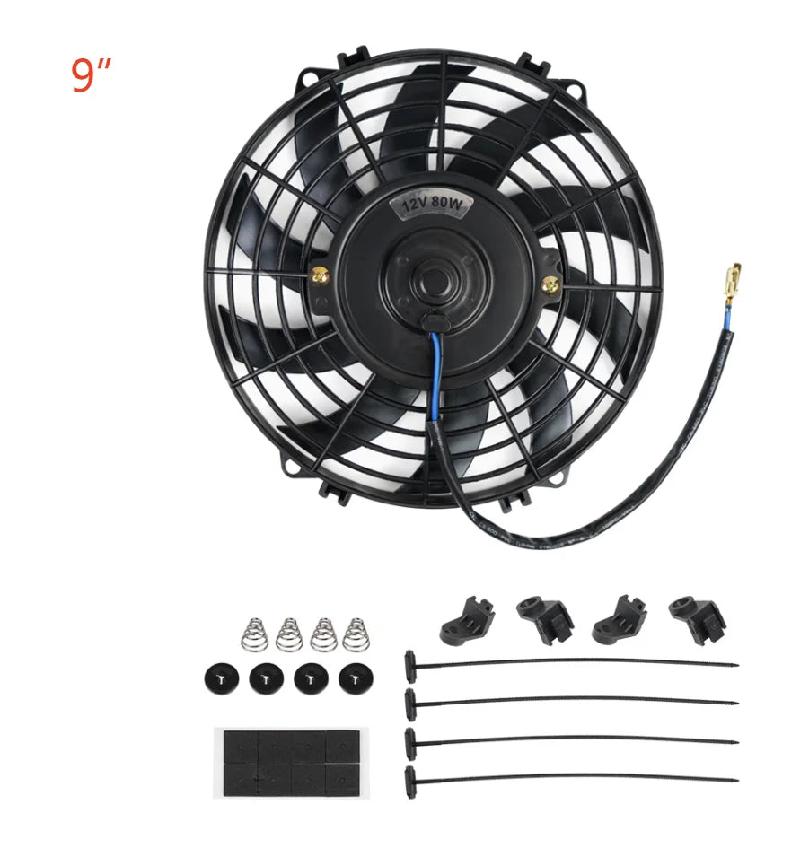 Universal 7/9/10/12/14/16 Inch 12V 80W 2100RPM Car Air Conditioning Cooling Fan Blade Cool Mounting Kit CF-1001
