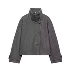 European and American 2025 Winter New Women's Loose and Casual Style Simple Long Sleeve Buckle Stand up Collar Coat