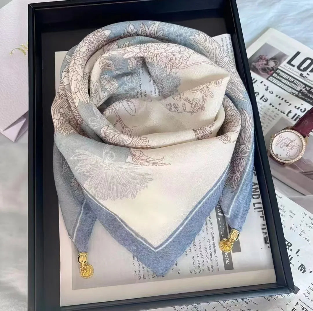 Luxury Magnetic Buckle Silk Scarf Women Print Square Scarf For Autumn Winter Warmth And Cold Resistance Fashionabl Scarves