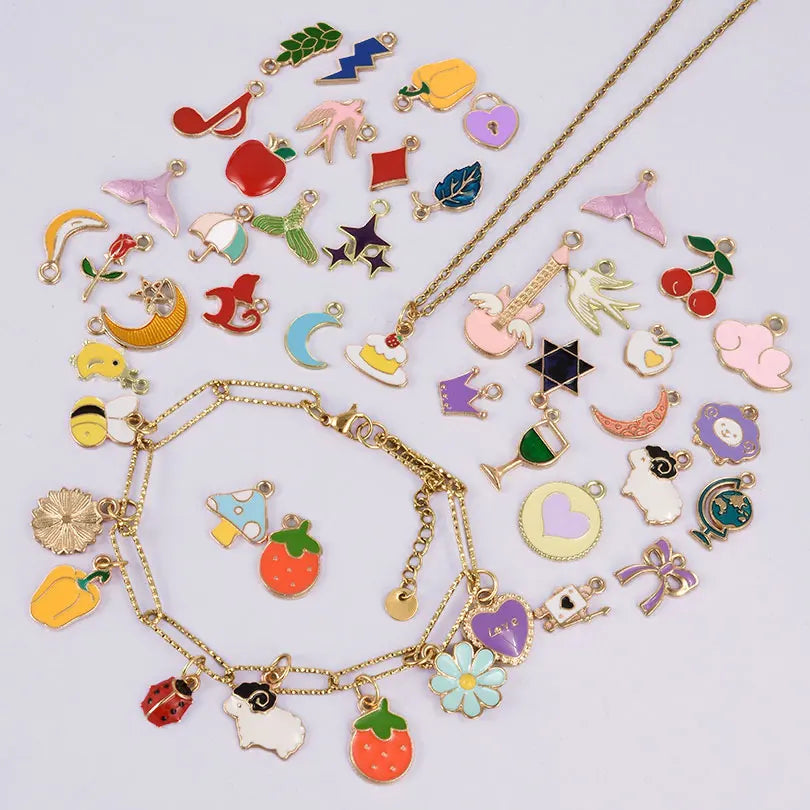 30/60/100pcs Random Mix Enamel/Drip Oil Charms For Jewelry Making Bulk Trinkets Charm Flower Heart Animal Bag Charm DIY Pendant
