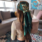 Satin Square Scarf Women Muslim Hijab Elegant 2025 Print Silk Neckerchief Shawl Wraps Headband Handle Hair Accessories Bandana