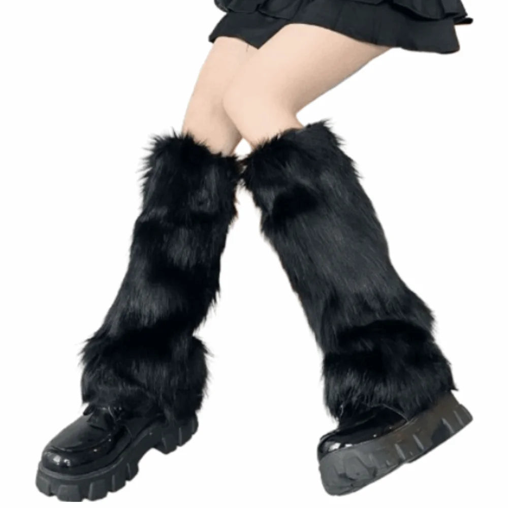 Foot Cover Faux Fur Furry Leg Warmers 40cm Japanese Style Lolita Boots Cover Kawaii Y2K Warm Knee Sleeve Autumn/Winter