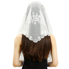 Fashion Church Shawl Lace Veil Polyester Scarf Bandana Church Prayer Wedding Mantilla Chapel White Embroidered Hijab Women Scarf
