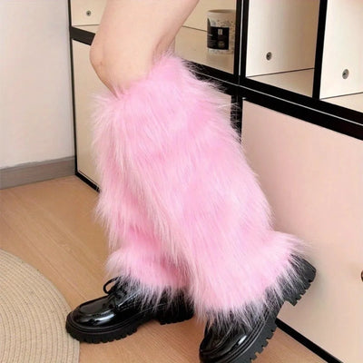 Foot Cover Faux Fur Furry Leg Warmers 40cm Japanese Style Lolita Boots Cover Kawaii Y2K Warm Knee Sleeve Autumn/Winter