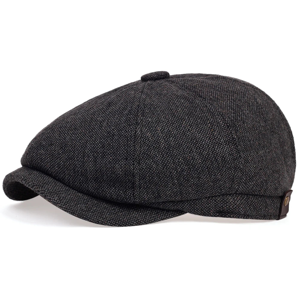 Retro Men’s Newsboy Cap – Classic Herringbone Octagonal Hat, British Style Flat Cap for Autumn & Winter, Vintage Painter Beret