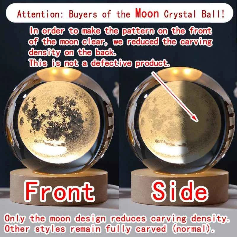 Unique 3D Crystal Ball Night Light Led Lamp Bedside Table Glowing Galaxy Lamp Saturn Planets Moon Birthday Gift Toy 5cm