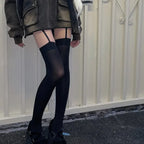 Women Suspender Wide-banded Velvet Tights Lolita Thin Thigh High Stockings with Garters Y2K JK College Style Over The Knee Socks