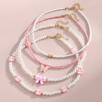 4pcs/Set Girls' Butterfly Heart Flower Pearl & Beaded Handmade Necklace Set Children Teen Friendship Best Gift For Friends