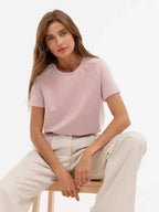 Bornladies Summer 100% Cotton Women's T-shirt Bottoming Basic Fashionable Solid Lady Short Sleeve Loose Tops Shirts 230g/㎡ Tops