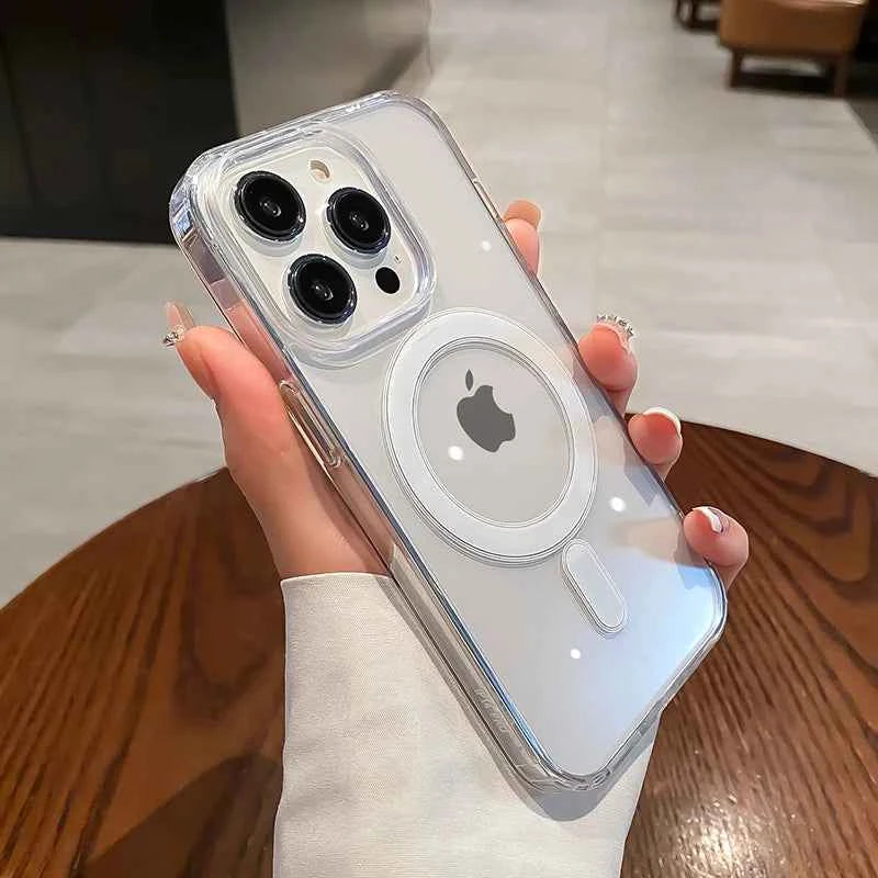 For Magesafe Magnetic Transparent Wireless Charge Case For iPhone 11 12 13 14 15 16 17 Air Pro Max Plus Mini Shockproof PC Cover