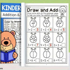32-Page Interactive Math Learning Workbook with Addition & Subtraction Worksheets, Crossword Puzzles, Colorful Math Activities