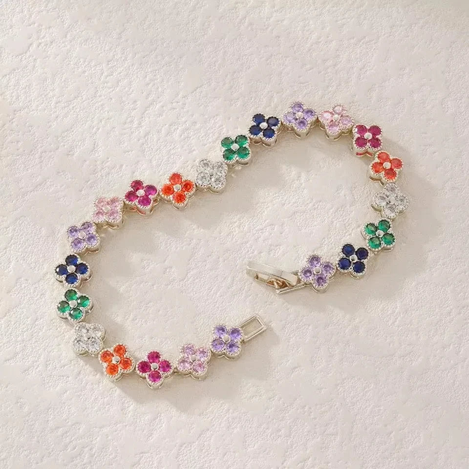 RAKOL Colorful Clover Zircon Bracelet Fashion Charm Gorgeous Charm Exquisite Cute Sweet Shining Crystal Jewelry Gift