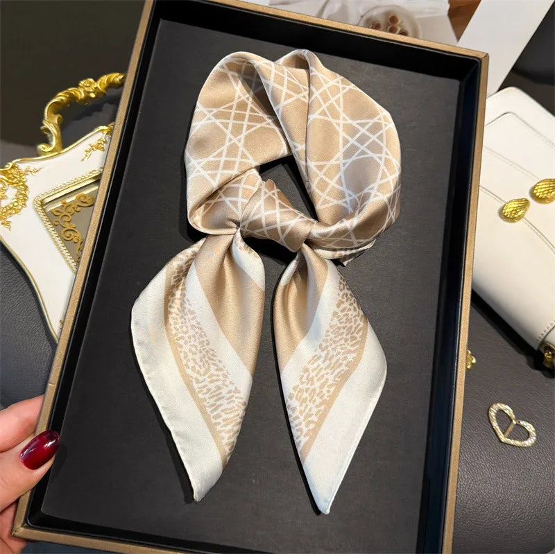 Luxury Chain Print Small Square Scarf Simulated Silk Thin Neck Scarf Fashion Sunscreen Headscarf For Women 70x70cm