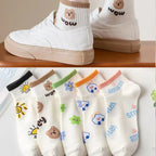 5 Pairs/Lot Socks Women's Short  Ankle Low Cut No-Show Foot Cute Bear Hearts Print  School Cotton  Breathable Set Casual Retro