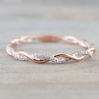 Huitan Simple Stylish Women Thin Rings Fancy Twist Band Shiny Crystal Cubic Zircon Daily Wear Versatile Jewelry Minimalist Gift