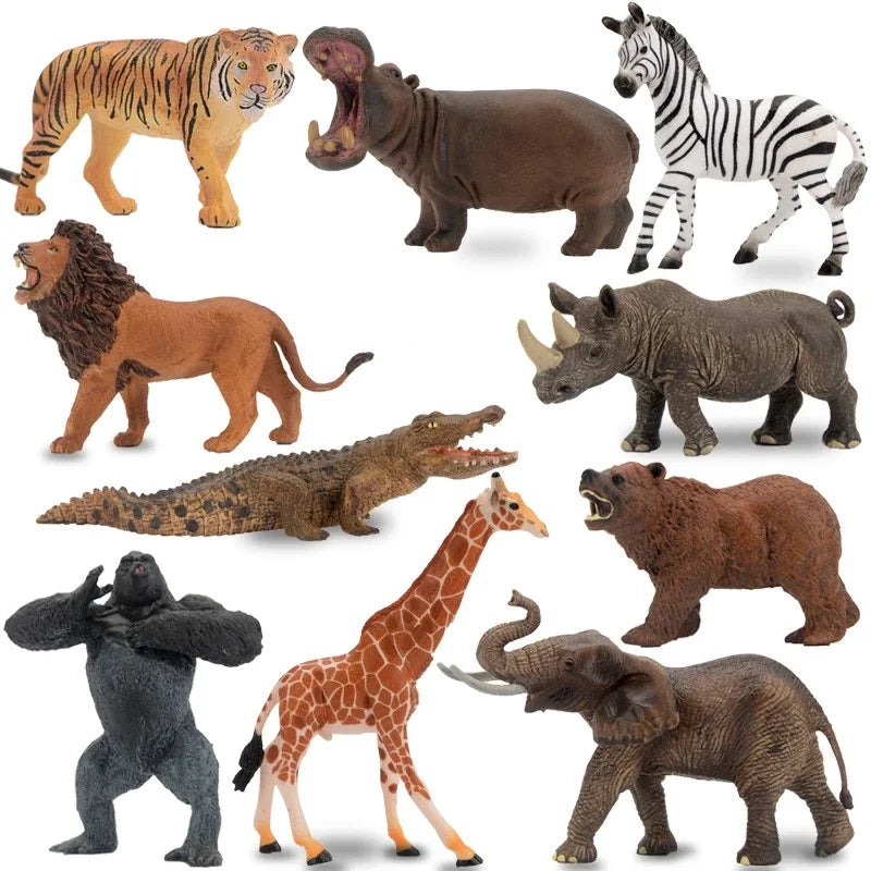 Educational Solid Simulation Animal Models Wild Animal World Toys - Elephant Crocodile Hippo Giraffe Action Figures for Kids