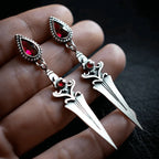 Gothic Sword Drop Earrings Red Stone Dangle Halloween Jewelry