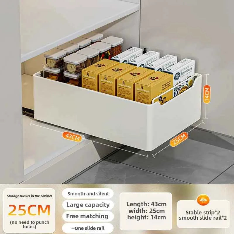 New Kitchen Storage Rack with Slide Rails Pull-out Kitchen Drawer Type Storage Tray Spice Box Storage Shelf Cabinets Organizer