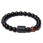 12 Constellation Zodiac Signs Beads Couples Bracelet Natural Black Onyx Stone Elastic Charm Bracelet for Women Men Birthday Gift