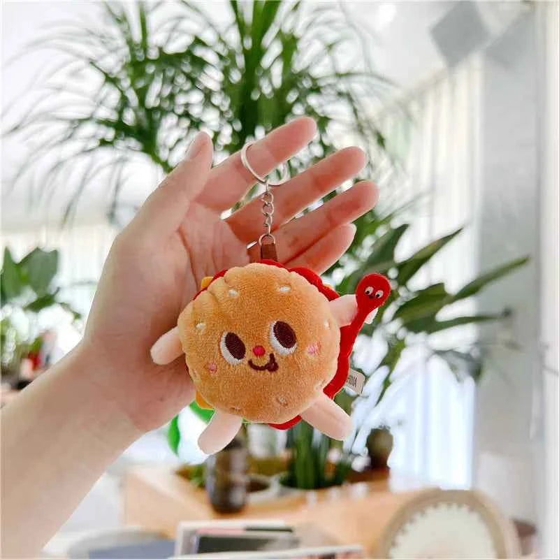 Burger & Fries Plush Keychain Set Cute Bag Charm Collection