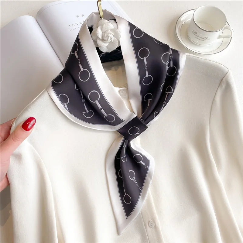 Luxury Brand Horse Print Skinny Neckerchief Scarf For Women Satin Silk Ribbons Bandana Ladies Neck Tie Wrist Wrap Shawl Echarpe