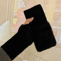 Soft Winter Half Finger Gloves Women Warm Luxury Solid White Plush Knitted Fingerless Gloves Wrist Mittens Writting