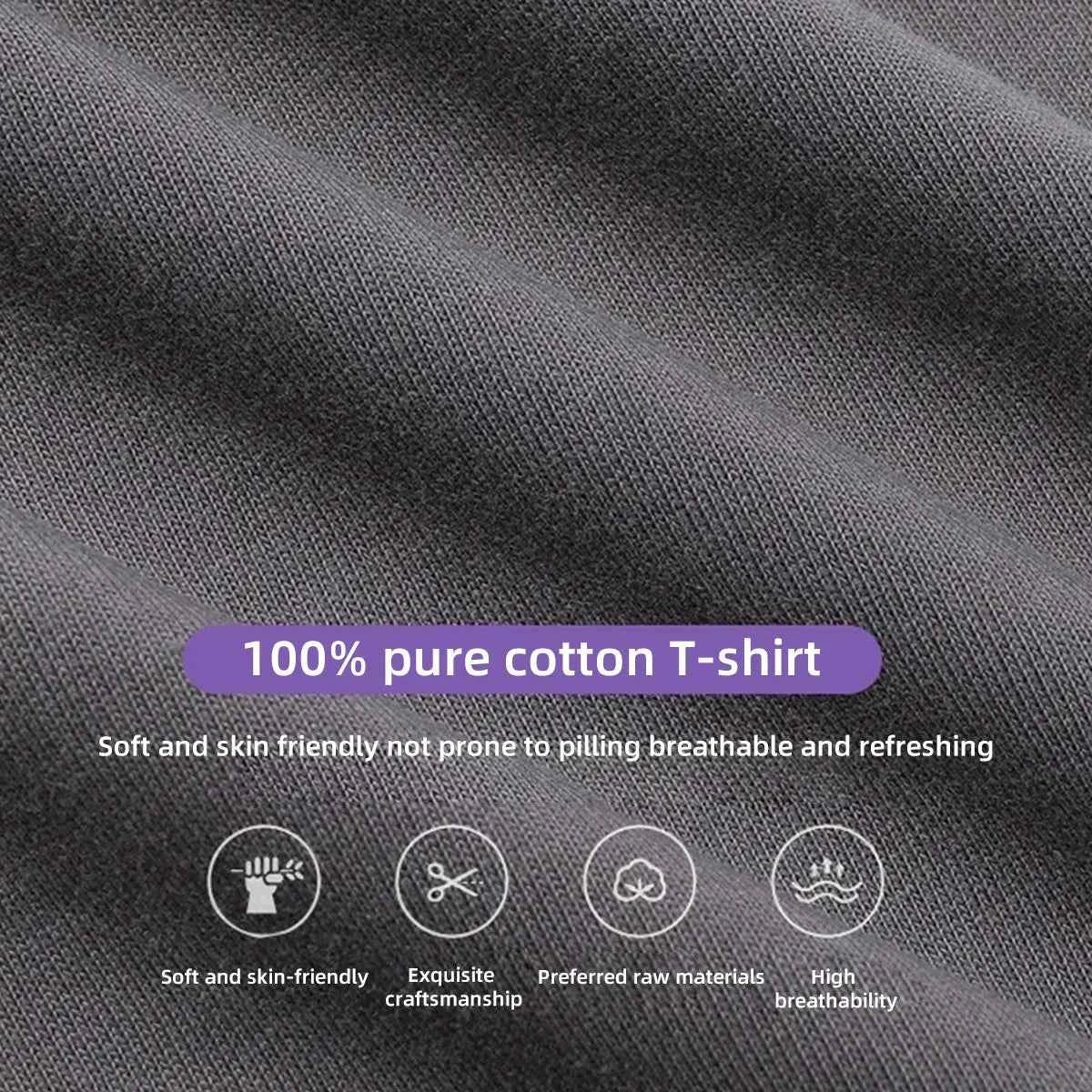 100% Pure Cotton T-Shirt With Round Neck Shoulder Design For Both Men Women Summer Solid Color Short Sleeved Casual Loose Fit