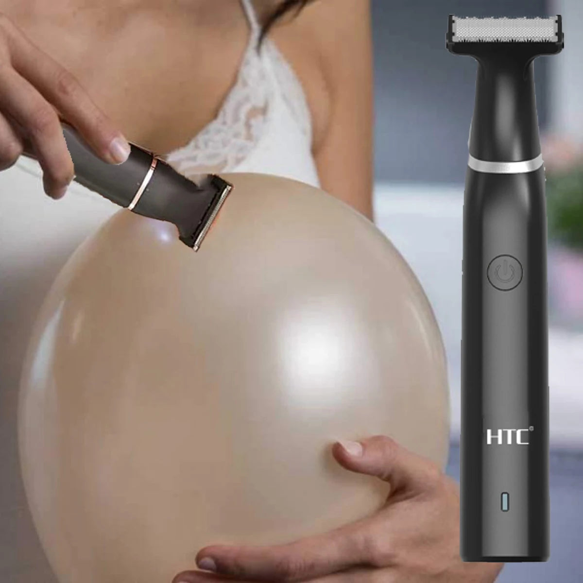 HTC Men's Electric Groin Hair Trimmer Pubic Hair Trimmer Body Grooming Clipper for Men Bikini Epilator Rechargeable Shaver Razor