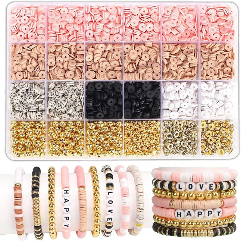 DIY Clay Beads Bracelet Making Kit – Friendship Golden Letter Beads for Jewelry Making, Gifts for Women & Teens