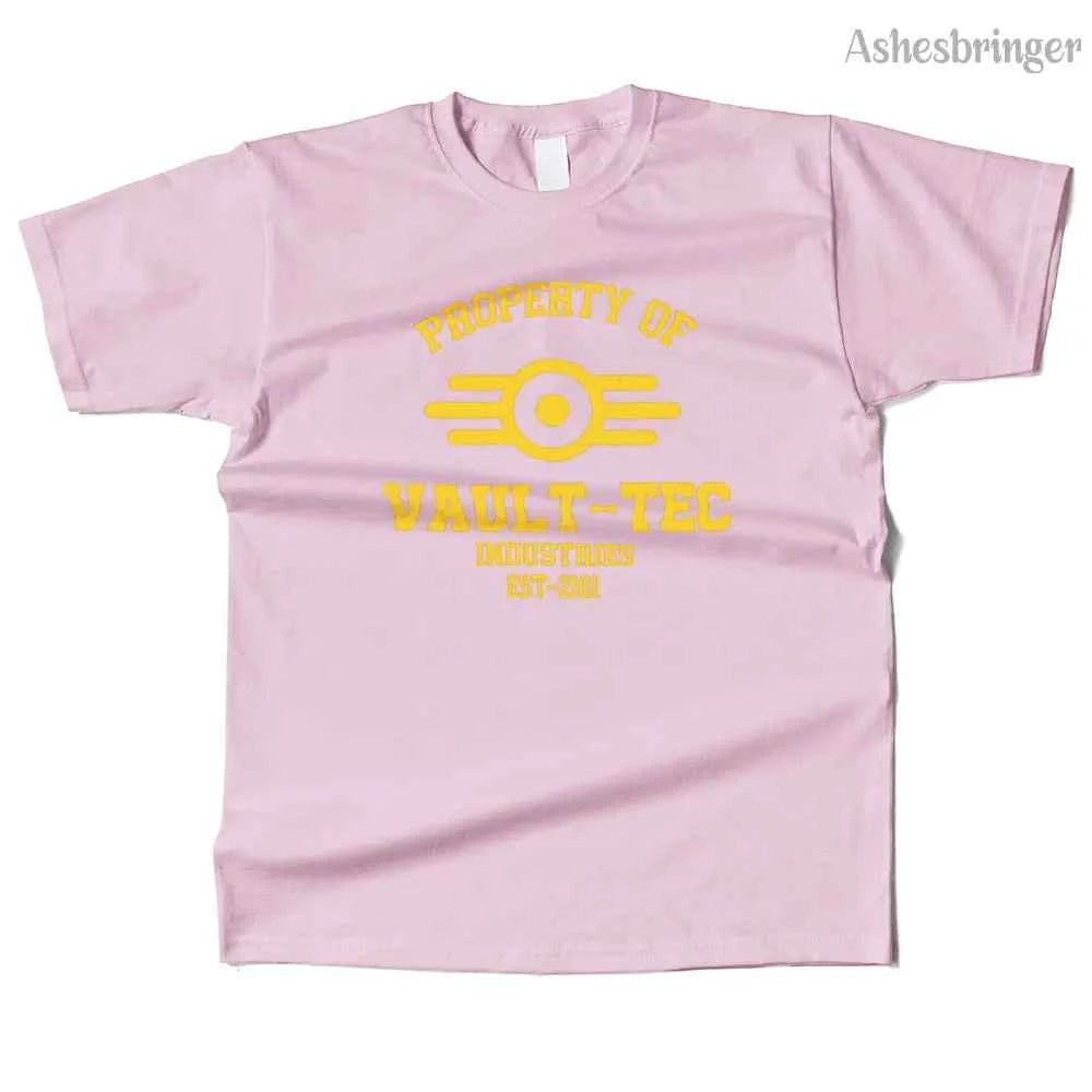 Mens Cotton Property of Vault Tec Graphic T Shirt Street Casual Style Tee for Men and Women