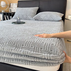 Winter Embossed Plush Fitted Sheet Soft Warm Coral Velvet Mattress Protector Cover Queen Size Deep Pocket Elastic Bed Sheet Set