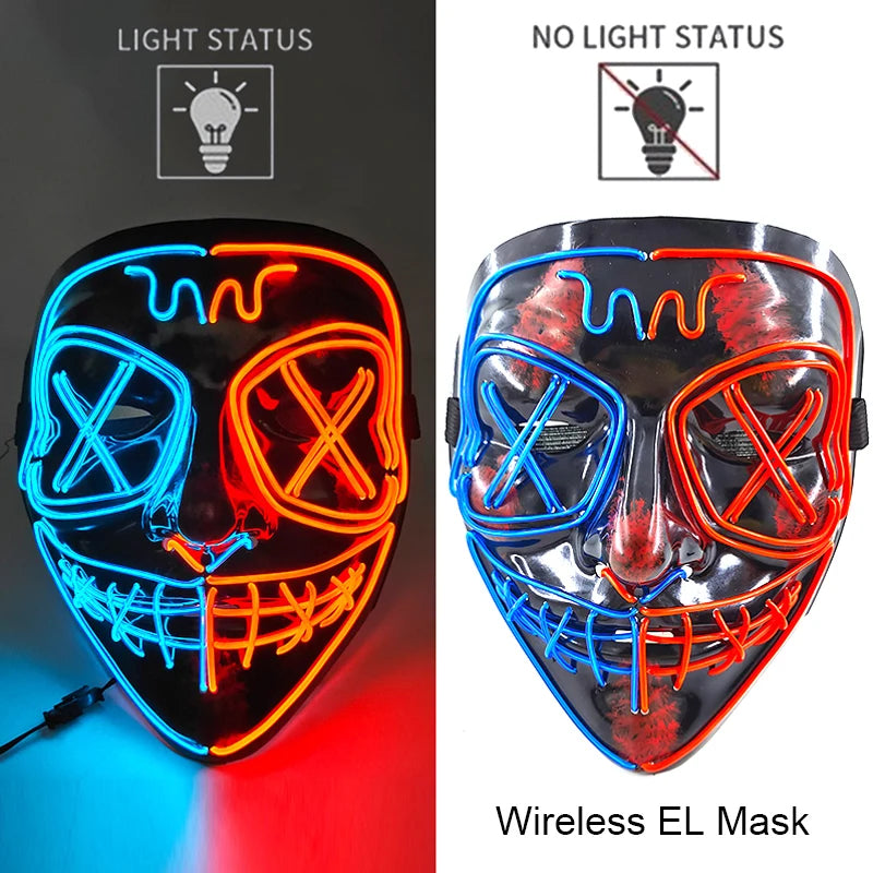 Wireless Neon LED Purge Mask – Glowing Halloween Cosplay Mask