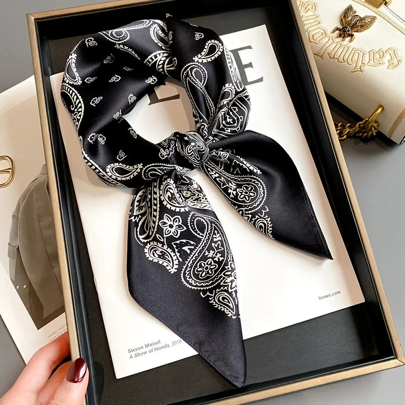 Luxury Chain Print Small Square Scarf Simulated Silk Thin Neck Scarf Fashion Sunscreen Headscarf For Women 70x70cm