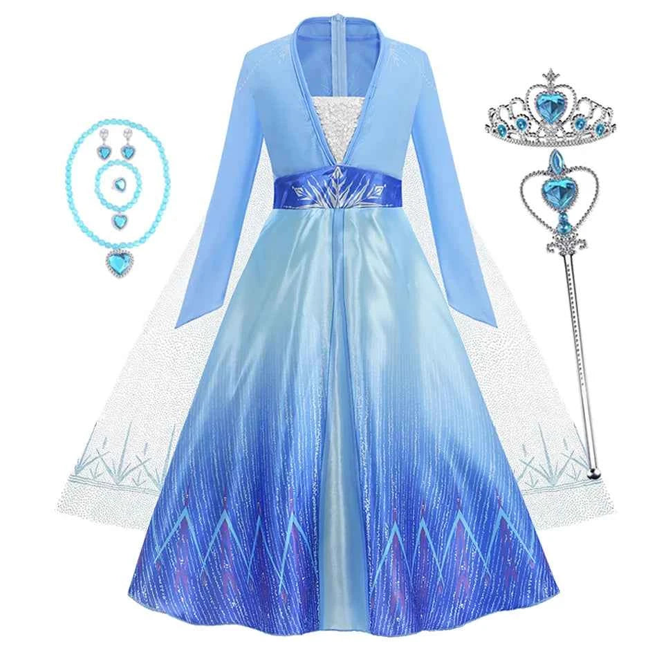 Frozen Elsa Anna Princess Girls Costume Kids Dress Disney Snow Queen Halloween Cosplay Birthday Party Dress Up 2-10 Years
