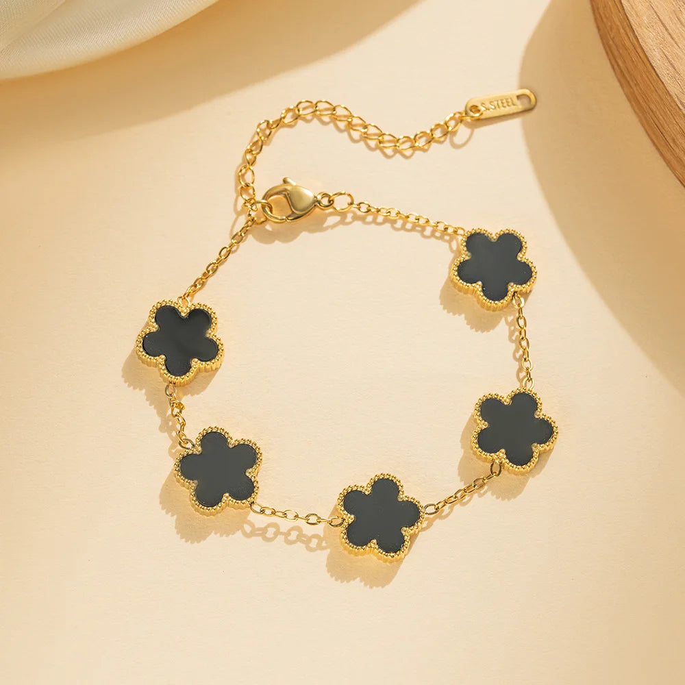 1 PCs Adjustable  Stainless Steel Plant Flower Bracelet With Five Leaf Petals Women's Luxury Gifts Clover Fashion Jewelry