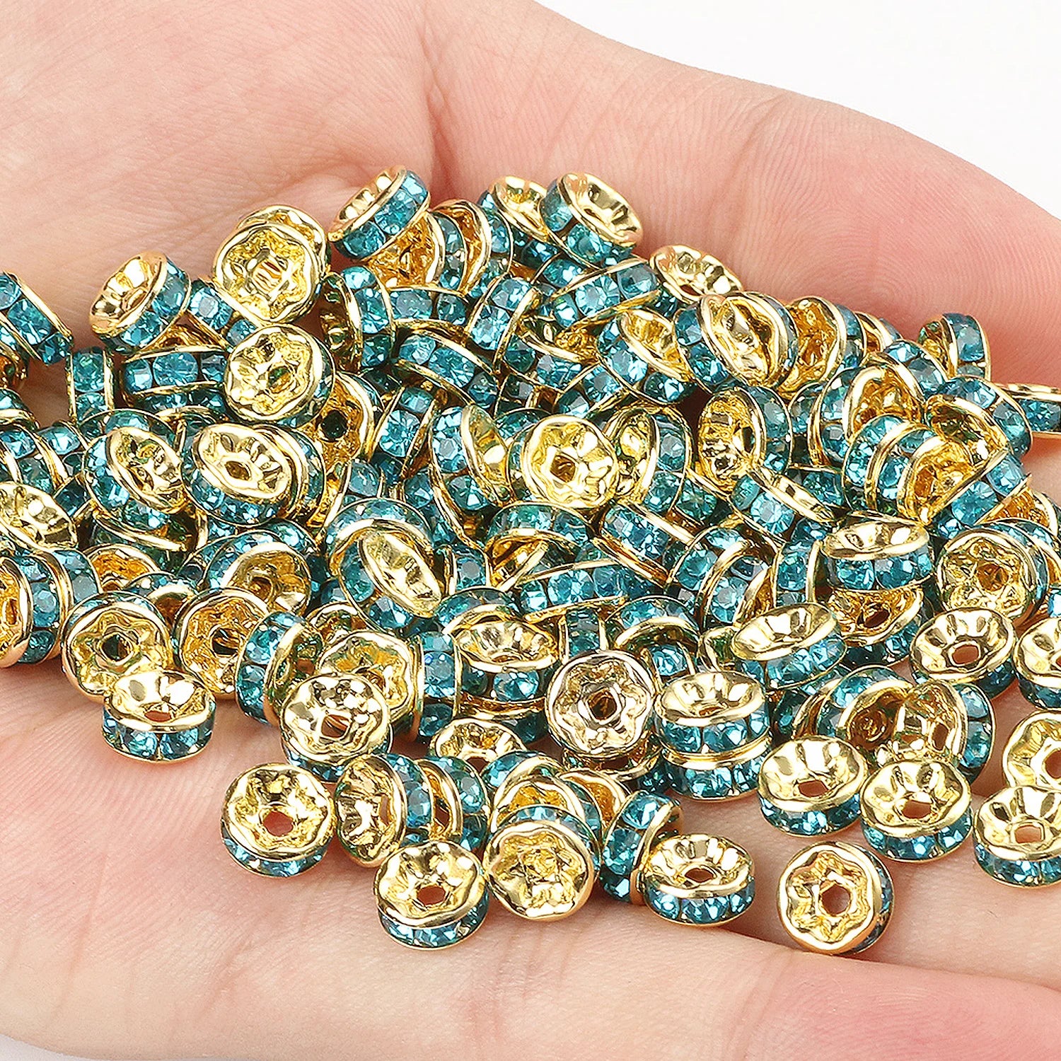 50pcs Rhinestone Spacer Beads Multi-color Crystal Metal Spacers Rondelle Beads for Jewelry Making DIY Bracelets Accessories