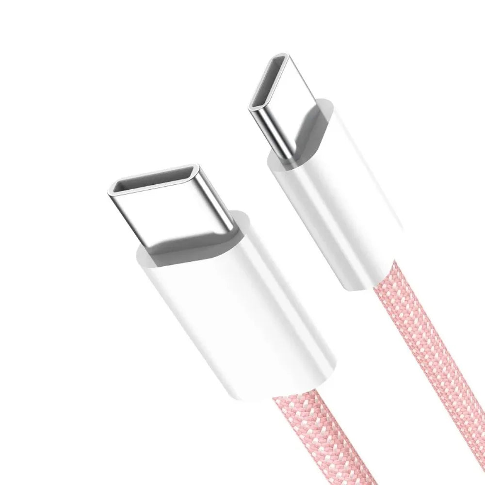 Type C to C Colored Nylon Braided Cable PD 60W for IPhone17/16/15, iPad Pro, Macbook, Samsung S24/23, Durable & Fast Charging.